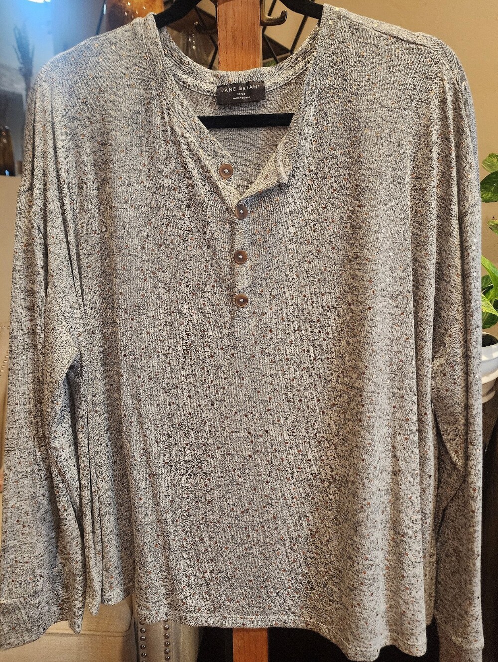 Lane Bryant Heather Gray Long-Sleeve Copper Gold Fleck Henley Shirt Size 18/20